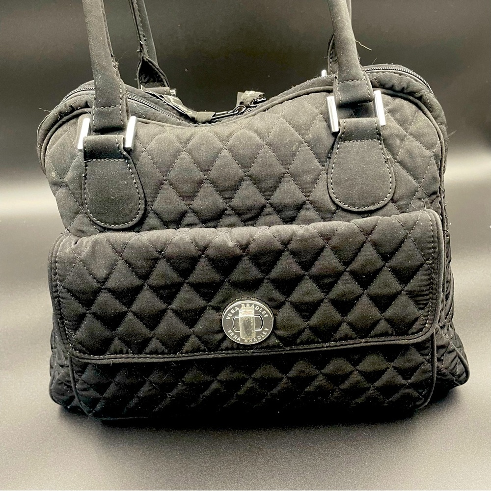 Vera Bradley Quilted Black Shoulder Bag with Signature Interior Lining Tote